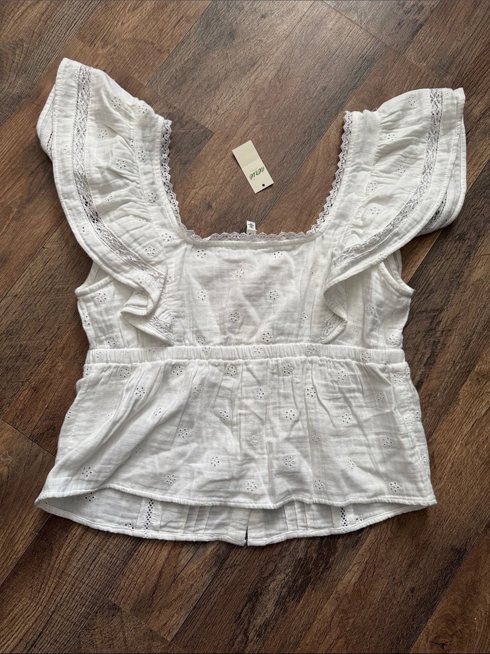 aerie White Eyelet Lace-Trim Button Front Blouse Size Small - Picture 3 of 3
